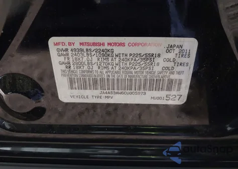 2012 Mitsubishi Outlander Se z USA, uszkodzony, nr VIN JA4AS3AW6CU005973